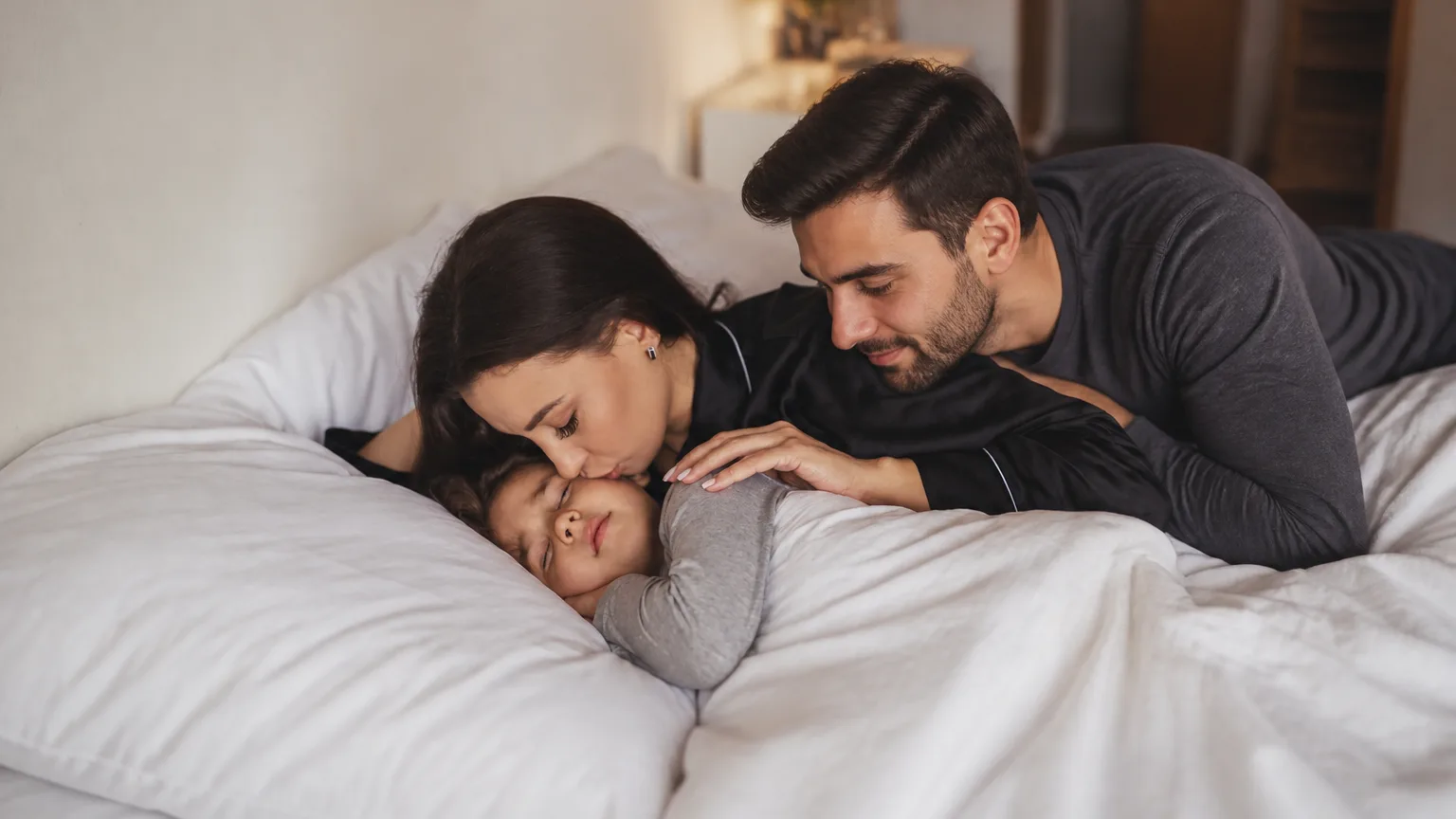 Familia descansando en casa antes de la rutina escolar